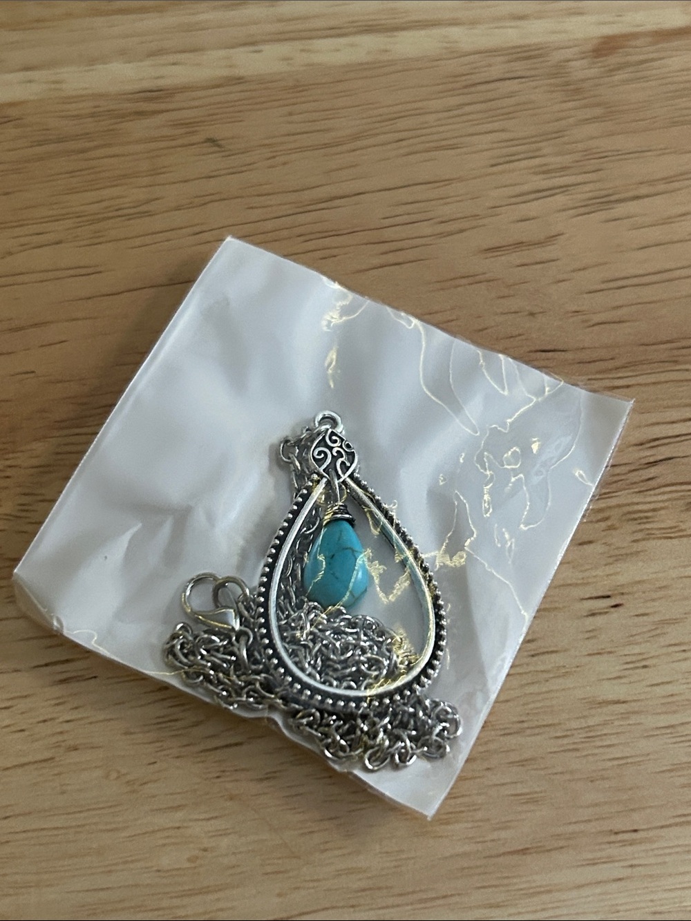 Silver Teardrop Pendant Necklace with Turquoise Stone